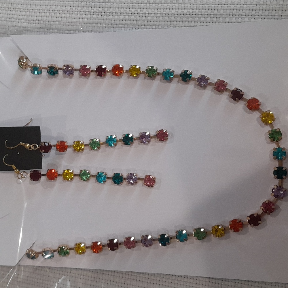 Rainbow 🌈 gold necklace and earrings set